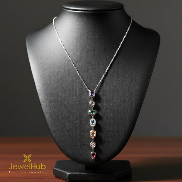 قلادة على شكل حرف Y ملونة مع أحجار الزركون متعددة الألوان