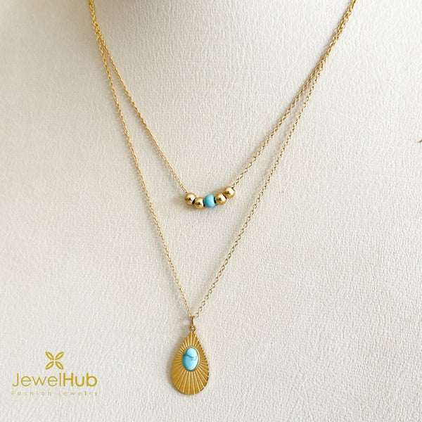 Golden Bead & Turquoise Tear Necklace