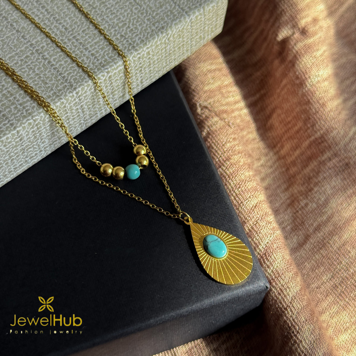Golden Bead & Turquoise Tear Necklace