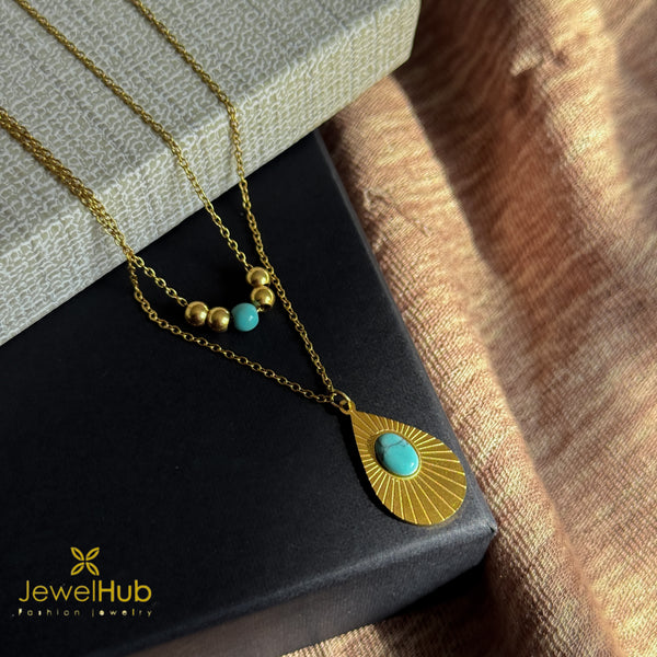Golden Bead & Turquoise Tear Necklace