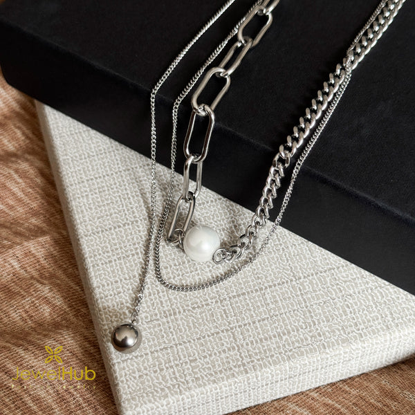 Silver Pearl Link Harmony Necklace