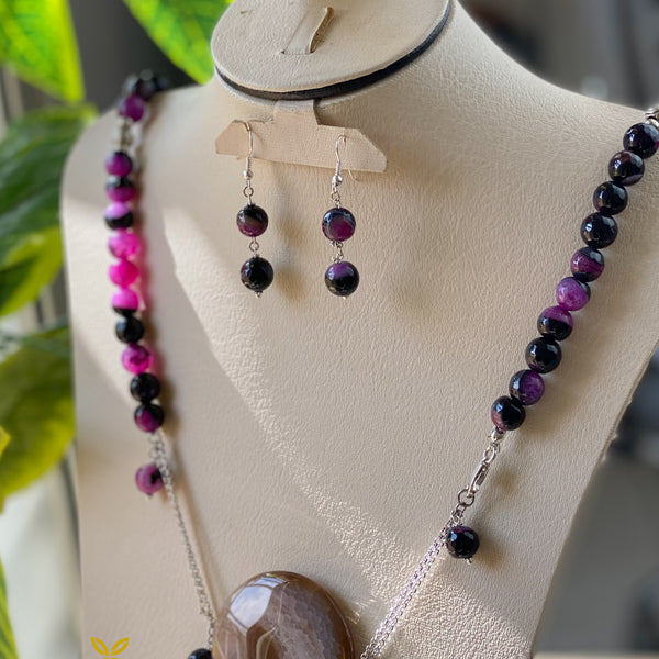 طقم خرز ملون مطلي بالفضة