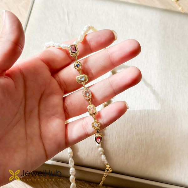Freshwater Pearl Necklace with Multicolor Stones Pendant
