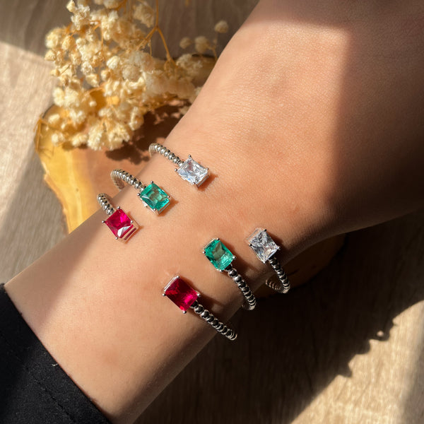 Silver Baguette Stone Bangle