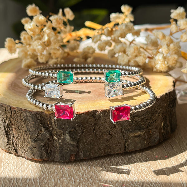 Silver Baguette Stone Bangle