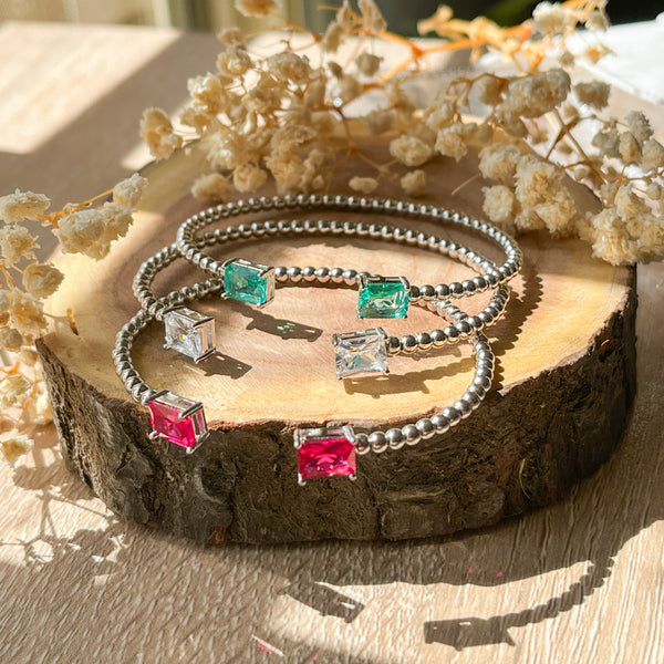 Silver Baguette Stone Bangle