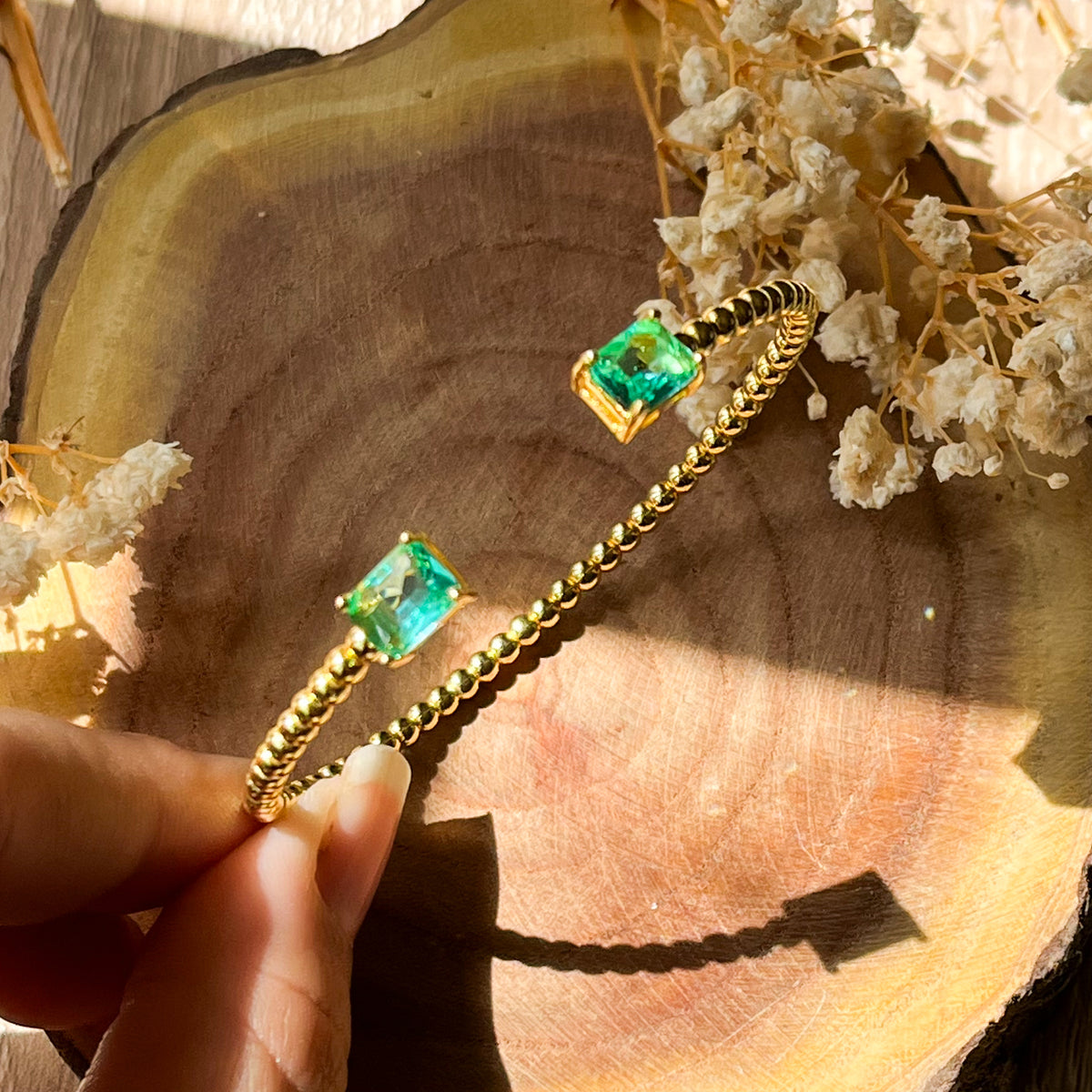 Gold Baguette Stone Bangle