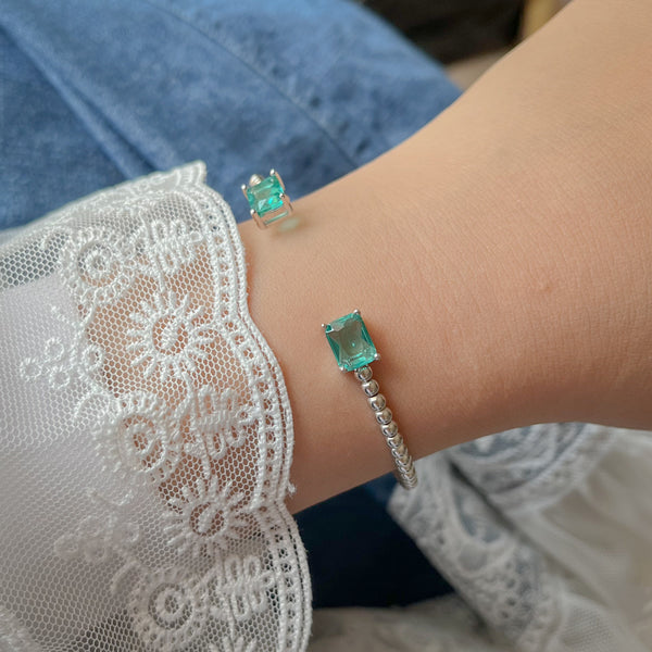 Silver Baguette Stone Bangle