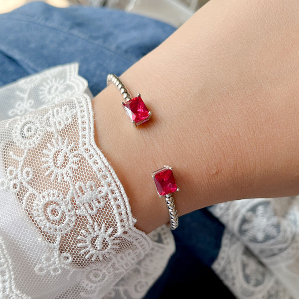 Silver Baguette Stone Bangle