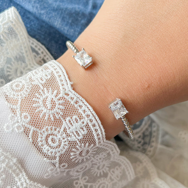 Silver Baguette Stone Bangle