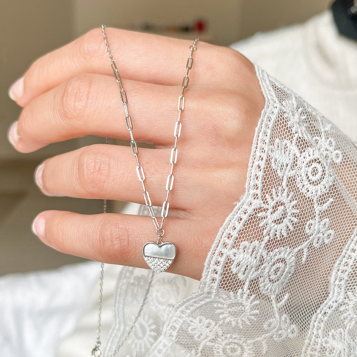 Silver Heart Paperclip Necklace