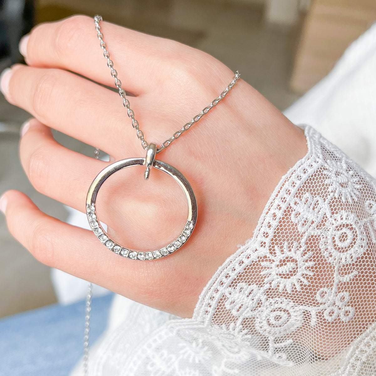 Diamond Circle Pendant Necklace