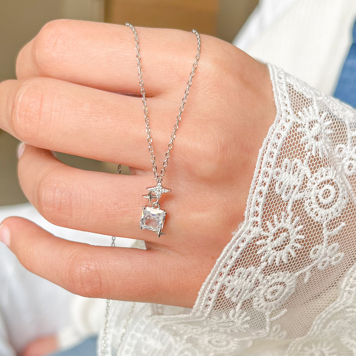 Square Diamond Pendant Necklace