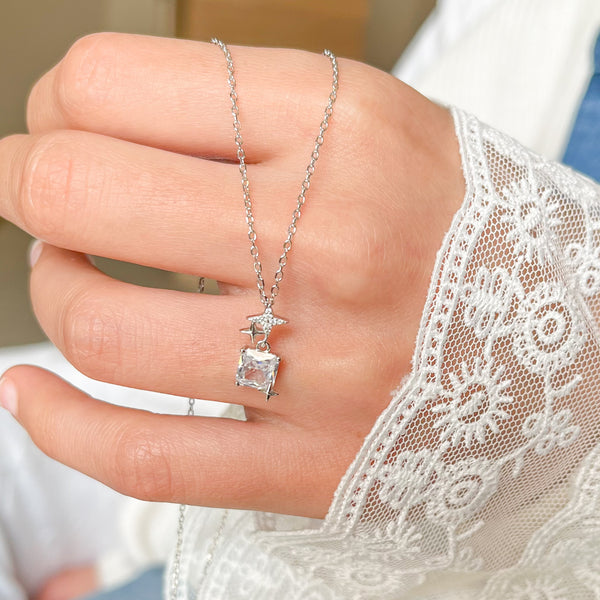 Square Diamond Pendant Necklace