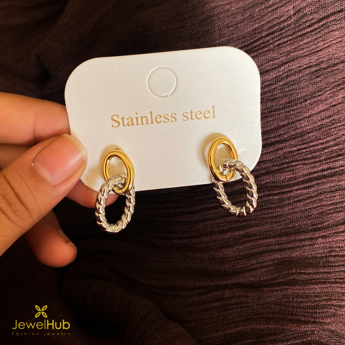 Mixed Metal Twisted Oval Link Earrings