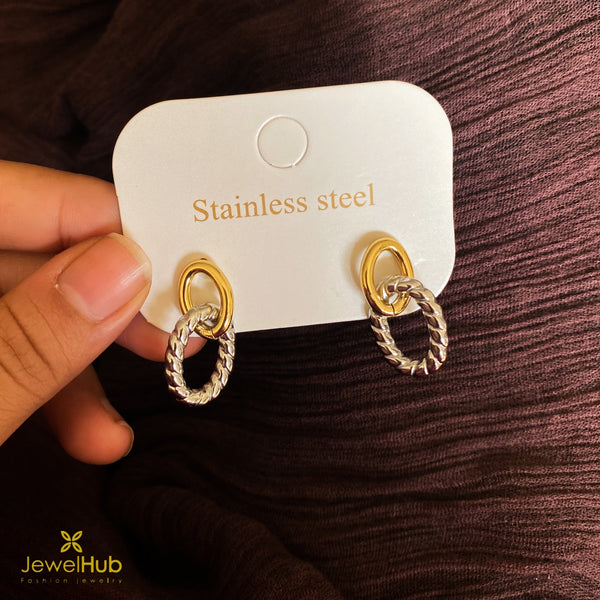 Mixed Metal Twisted Oval Link Earrings