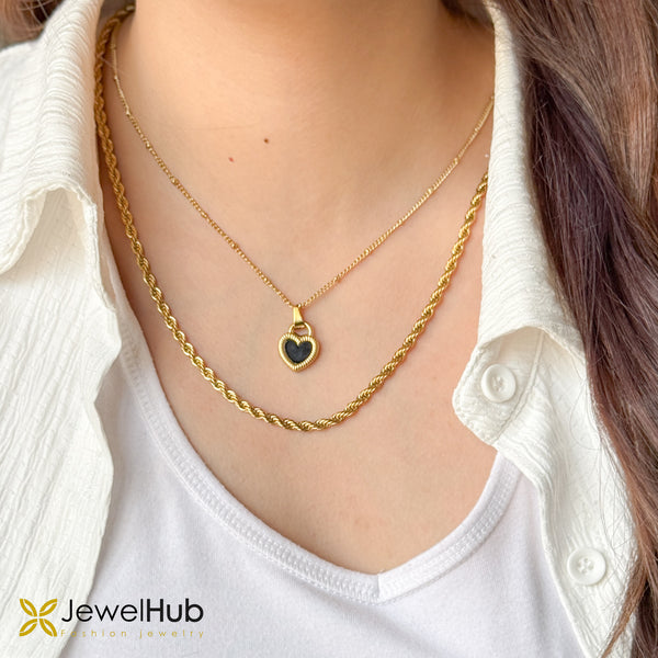 Heart Black Enamel Necklace & Rope Enamel Necklace Set