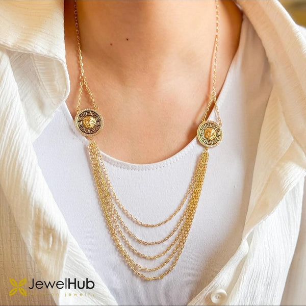 Multi-Layer Medusa Greek Key Statement Necklace