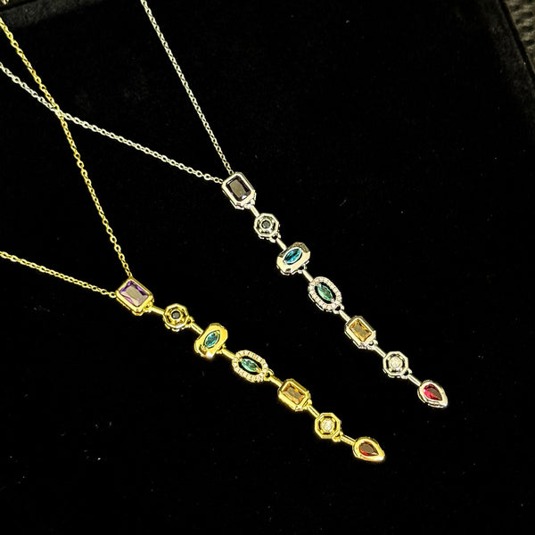 قلادة على شكل حرف Y ملونة مع أحجار الزركون متعددة الألوان
