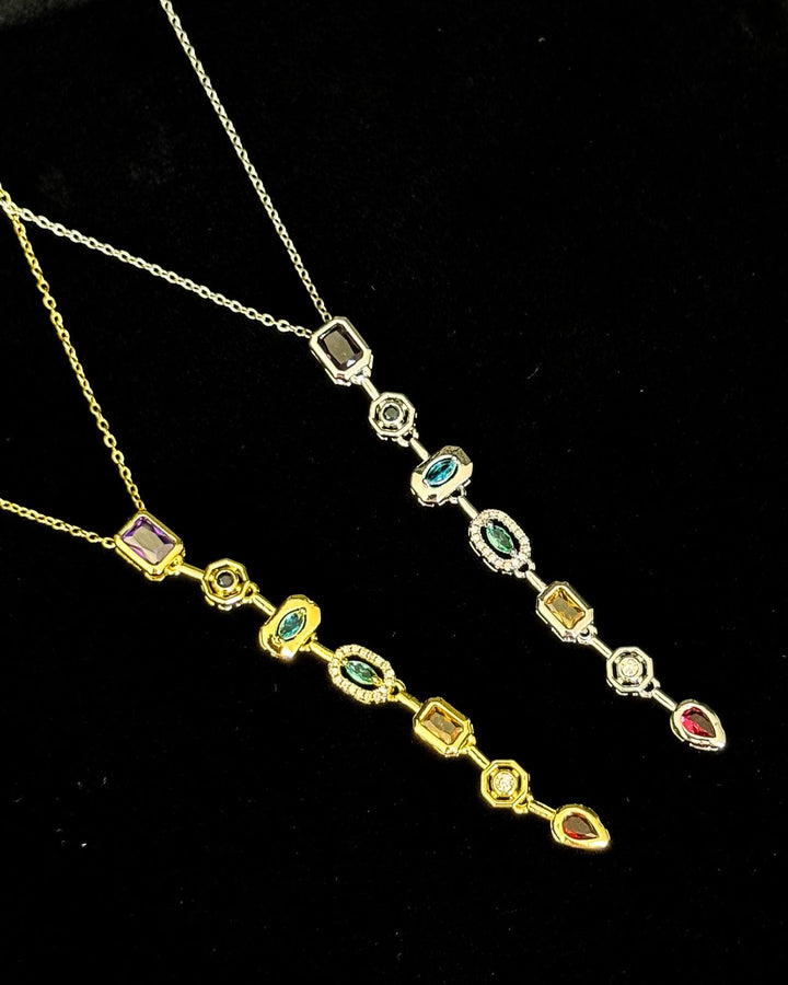 Colored Y Necklace with Multicolored Zircon Stones