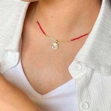 Load image into Gallery viewer, Red Coral with Gold Antler Pendant Set