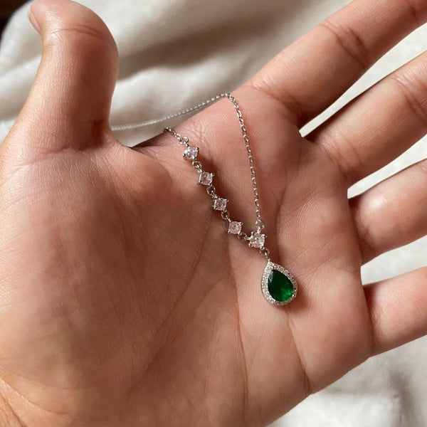 Pear-Cut Green Stone and Diamond Necklace
