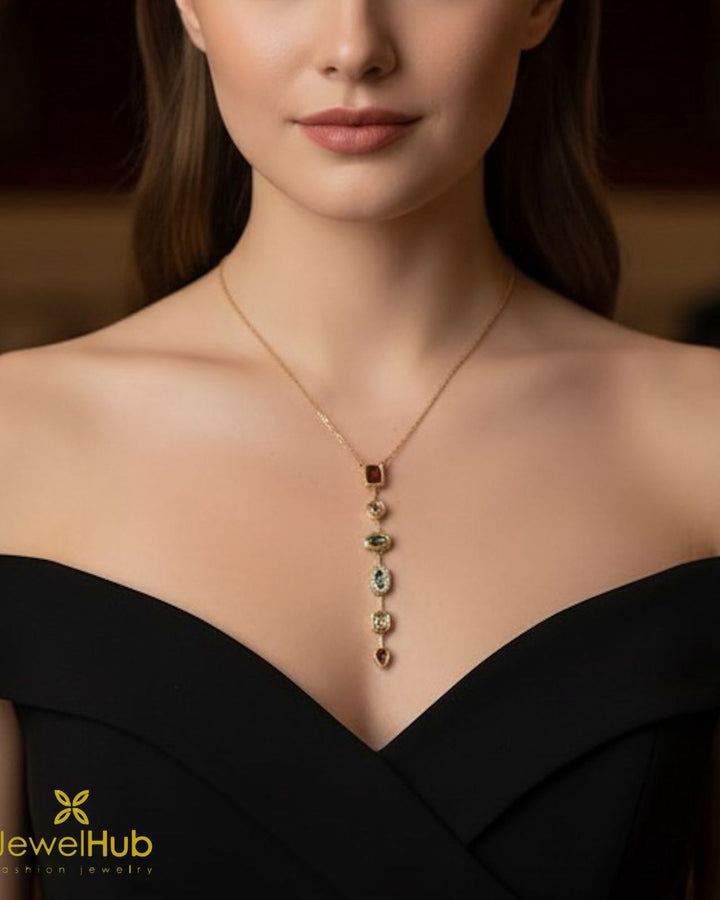 Colored Y Necklace with Multicolored Zircon Stones