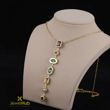 Load image into Gallery viewer, Colored Y Necklace with Multicolored Zircon Stones
