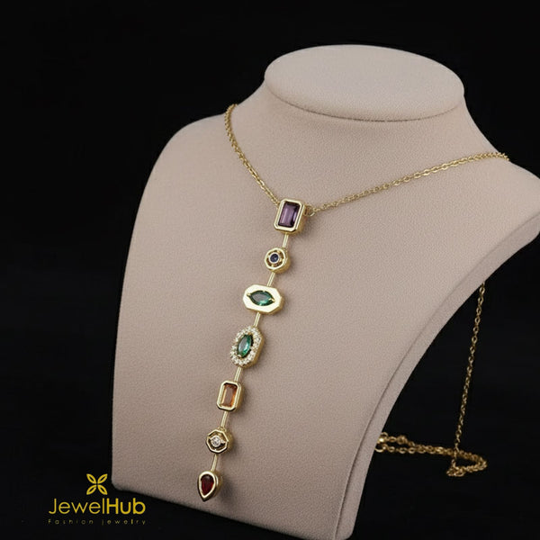 قلادة على شكل حرف Y ملونة مع أحجار الزركون متعددة الألوان