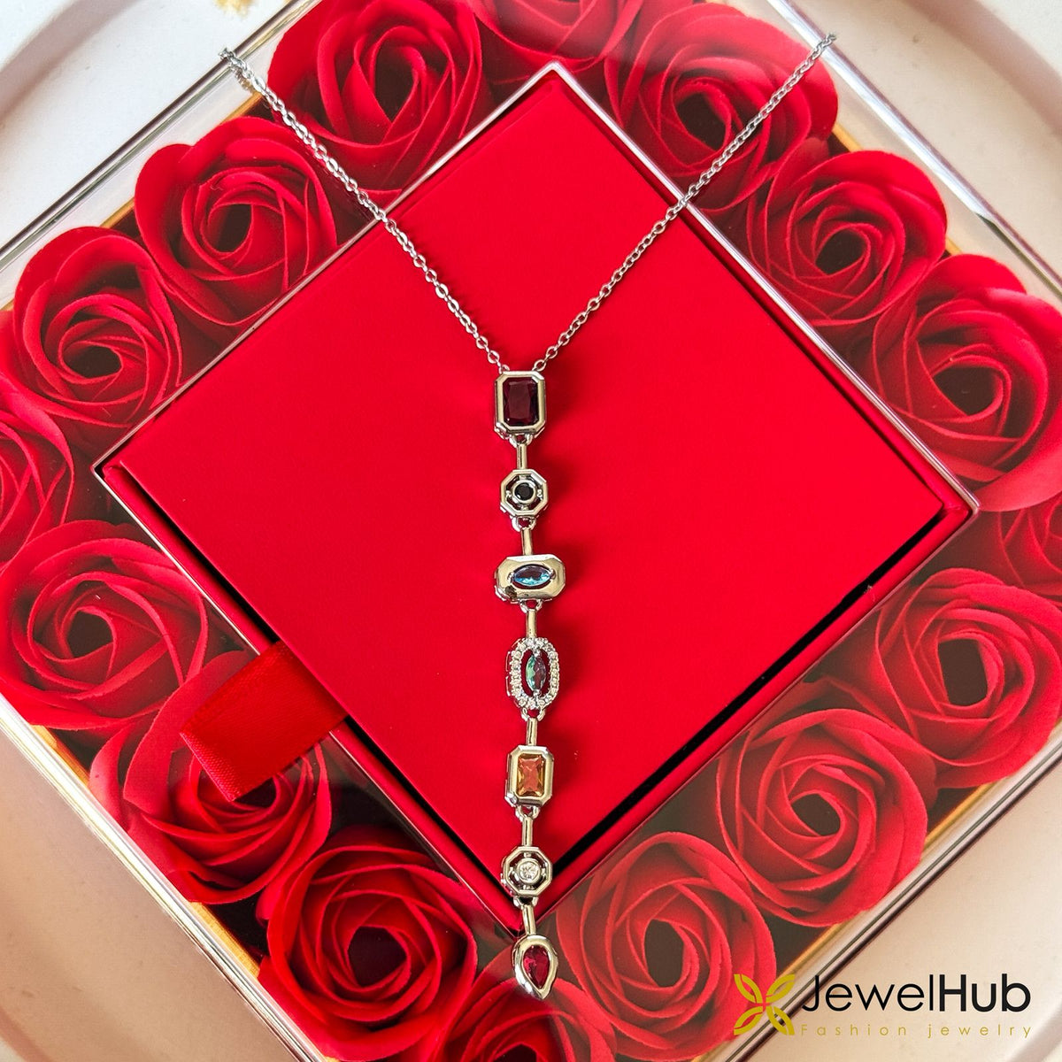 قلادة على شكل حرف Y ملونة مع أحجار الزركون متعددة الألوان