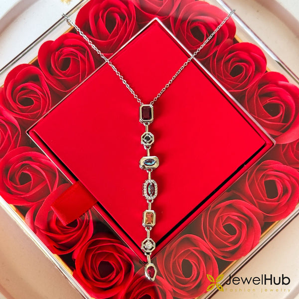 قلادة على شكل حرف Y ملونة مع أحجار الزركون متعددة الألوان