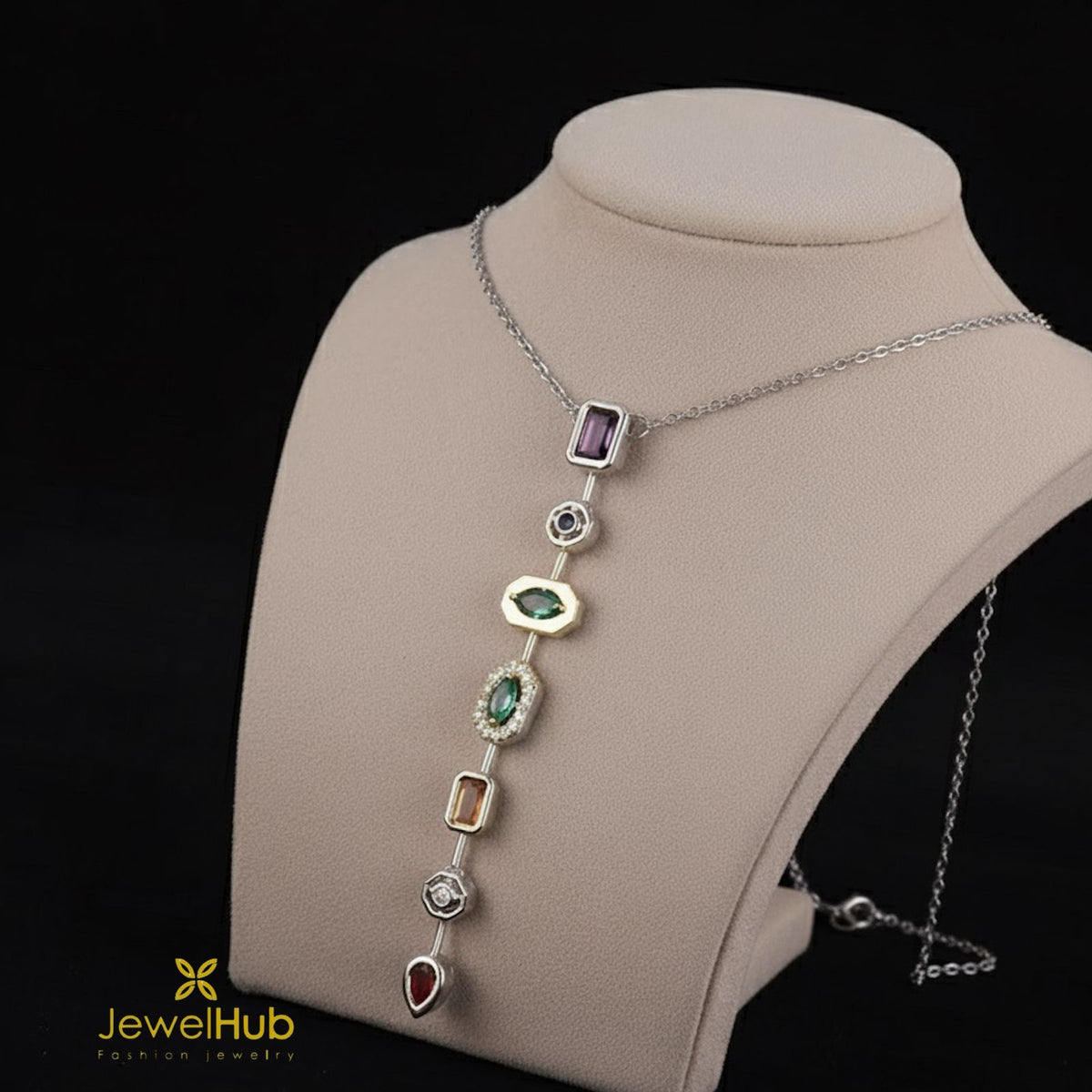 قلادة على شكل حرف Y ملونة مع أحجار الزركون متعددة الألوان