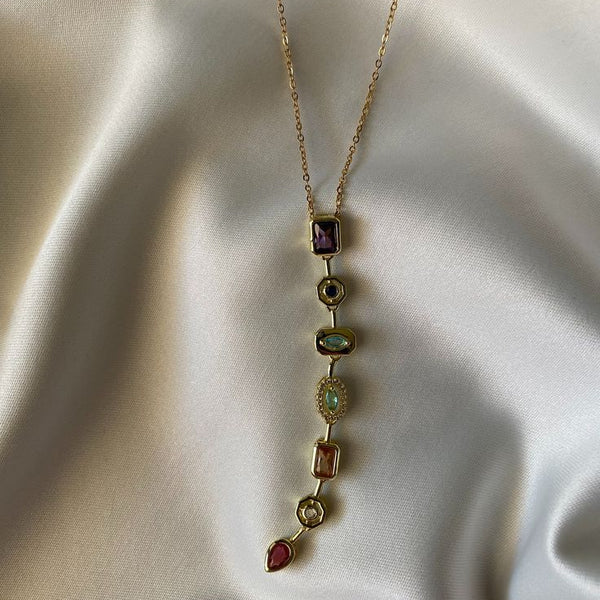 قلادة على شكل حرف Y ملونة مع أحجار الزركون متعددة الألوان