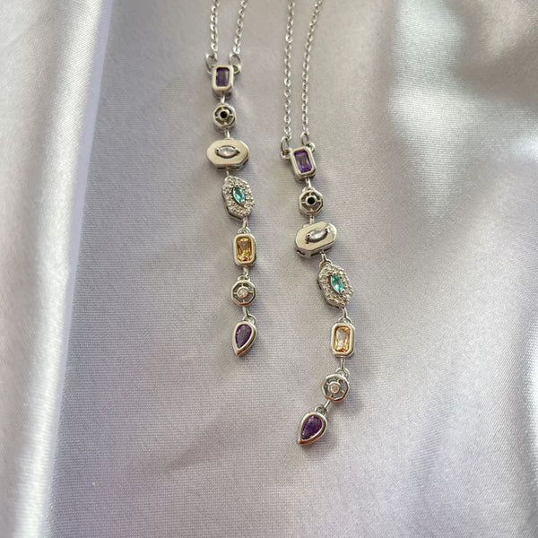 قلادة على شكل حرف Y ملونة مع أحجار الزركون متعددة الألوان
