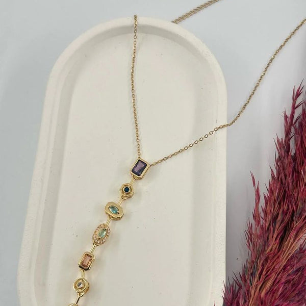 قلادة على شكل حرف Y ملونة مع أحجار الزركون متعددة الألوان