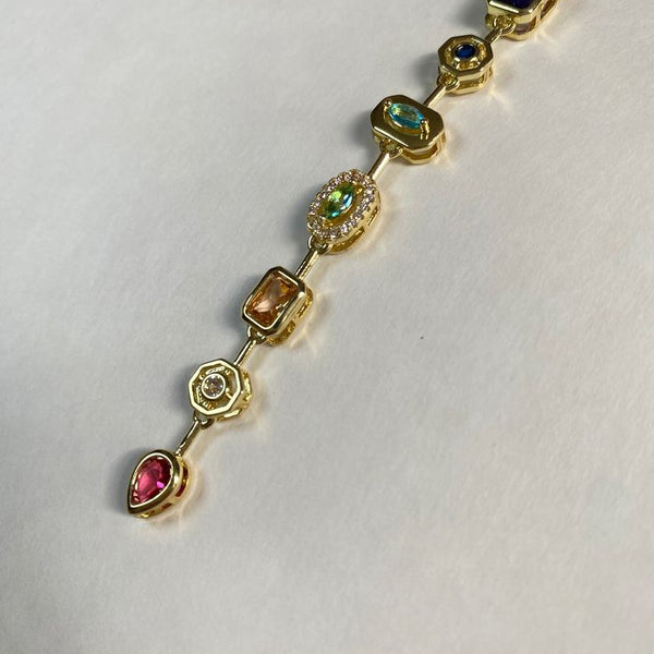 قلادة على شكل حرف Y ملونة مع أحجار الزركون متعددة الألوان