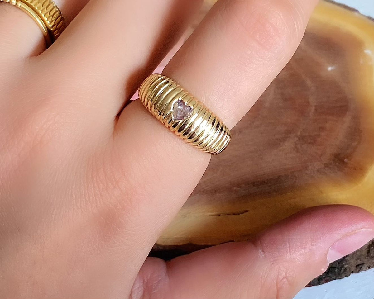 Heart Ribbed Ring