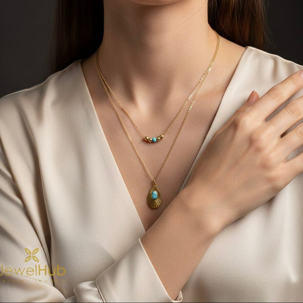 Golden Bead & Turquoise Tear Necklace