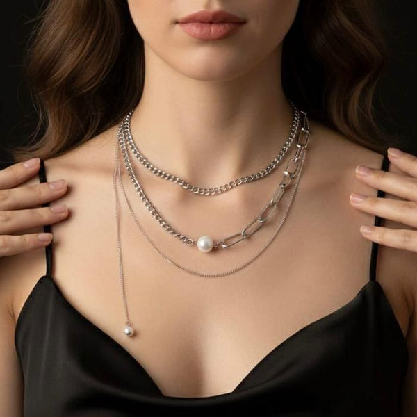 Silver Pearl Link Harmony Necklace
