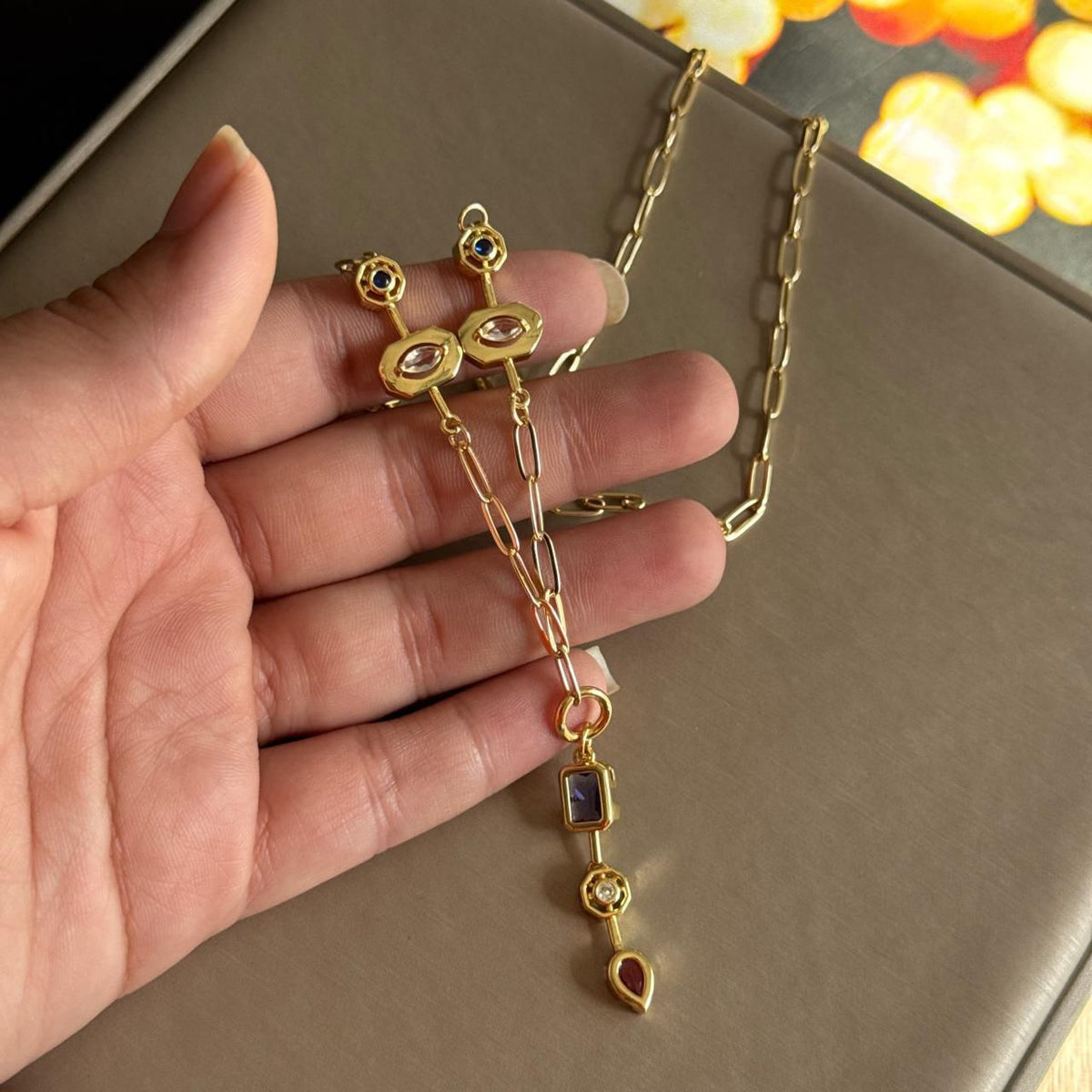 Drop Multicolor Stones Necklace