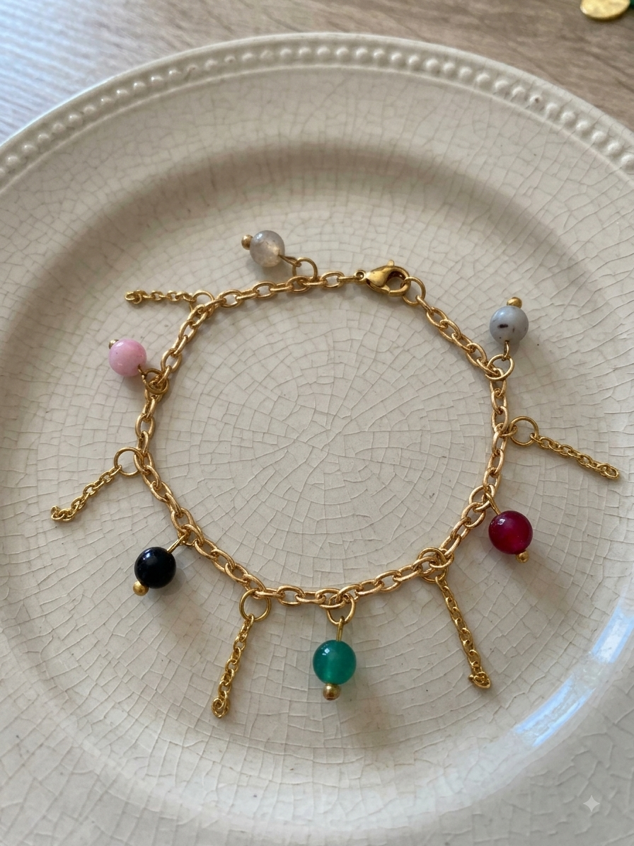 Colorful Gemstone Charm Bracelet
