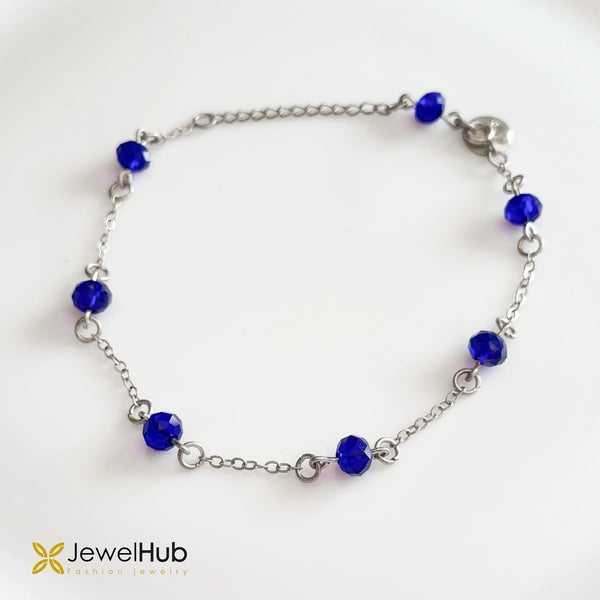 Blue Crystal Beads Silver Chain Anklet