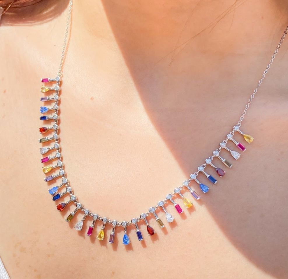 Candy Drop Gemstone Necklace Silver 925