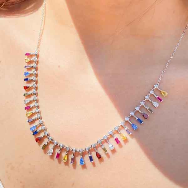 Candy Drop Gemstone Necklace Silver 925