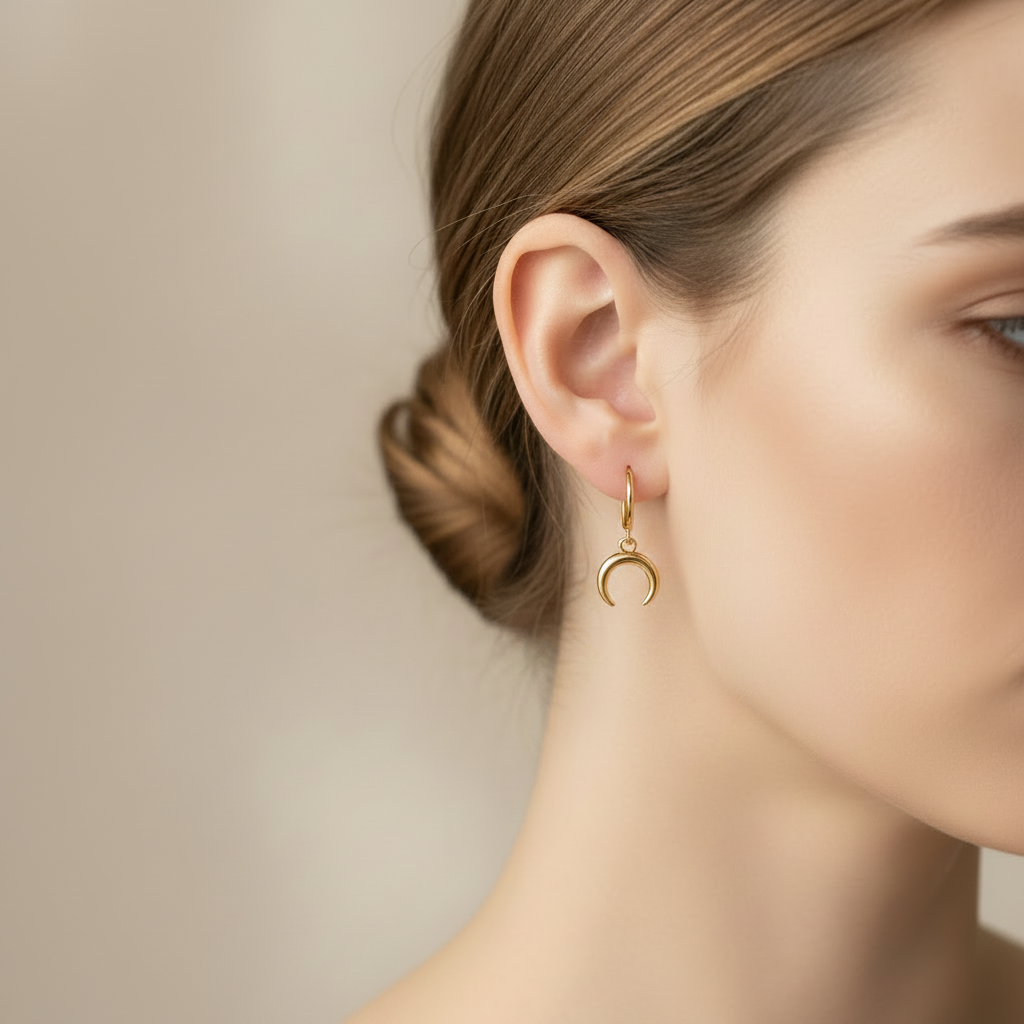 Golden Lunar Horn Hoop Earrings