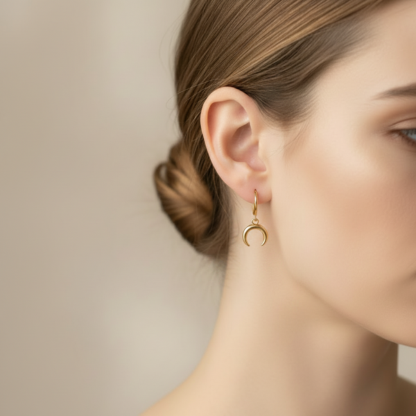 Golden Lunar Horn Hoop Earrings