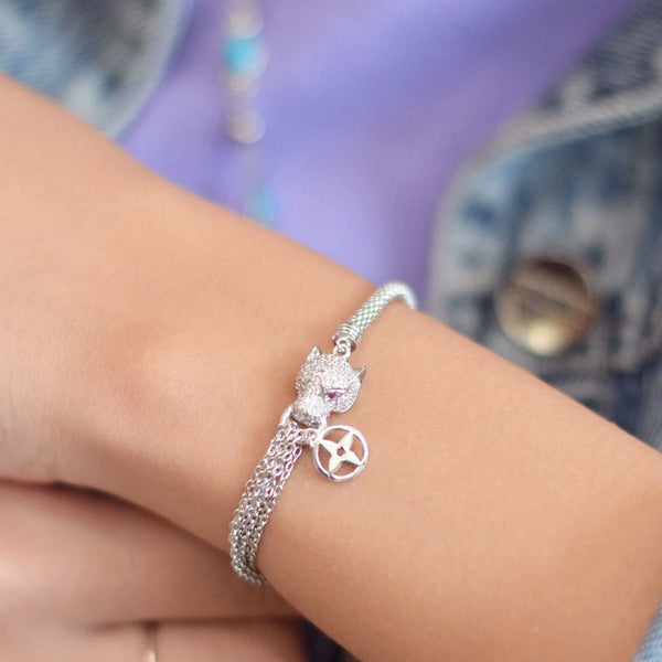 Pavé Panther Multi-Strand Mesh Bangle Bracelet