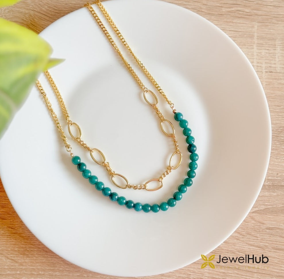 Turquoise Beaded Gold-Tone Necklace