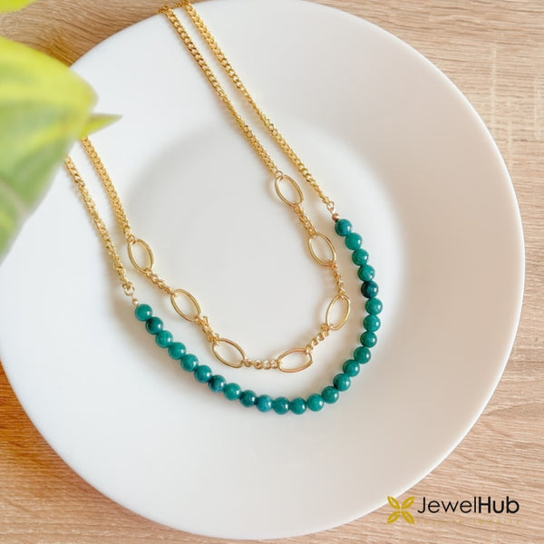 Turquoise Beaded Gold-Tone Necklace