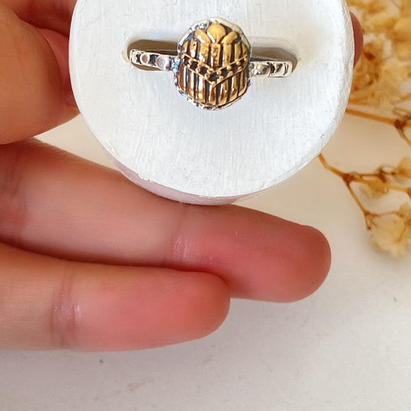 Golden Scarab Sterling Silver Ring